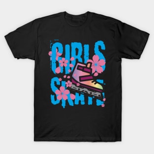 Girls Skate Inline Skating Flower Design T-Shirt